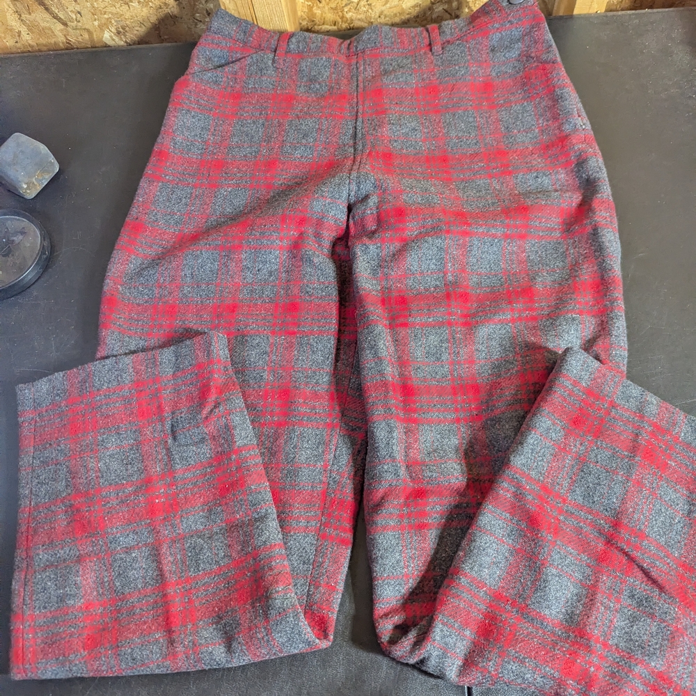 Red and Gray Plaid Pants